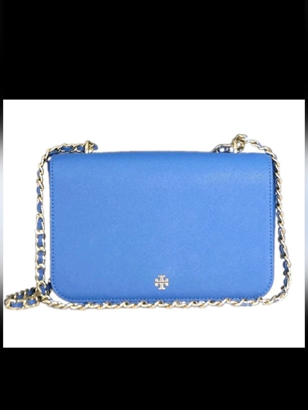 Tory Burch Blue Leather Small Crossbody Bag Shoulder Purse Gold Chain Strap